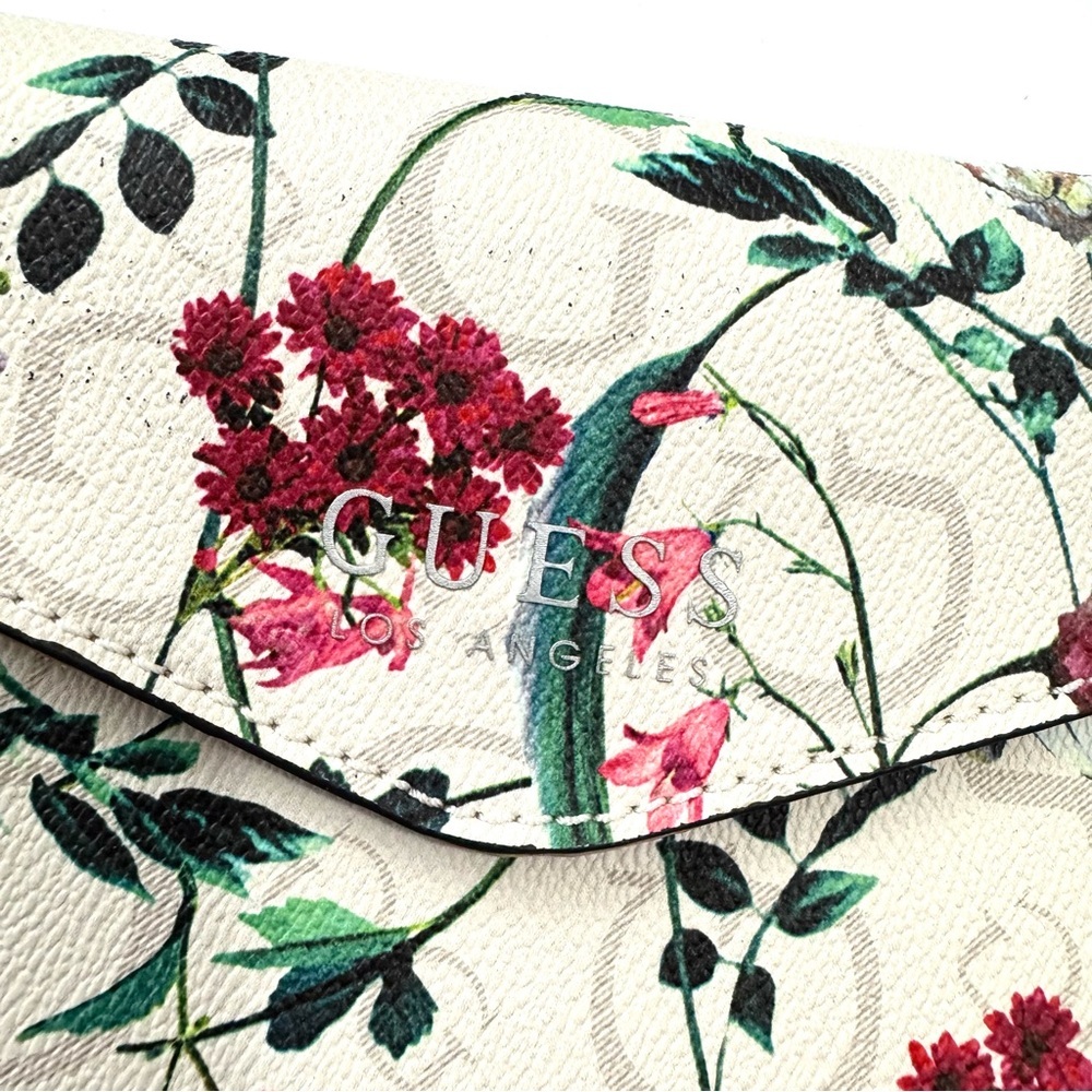 Guess Floral Wristlet Clutch Wallet Cream Tan Floral Simple Cute Minimalistic - Picture 2 of 6